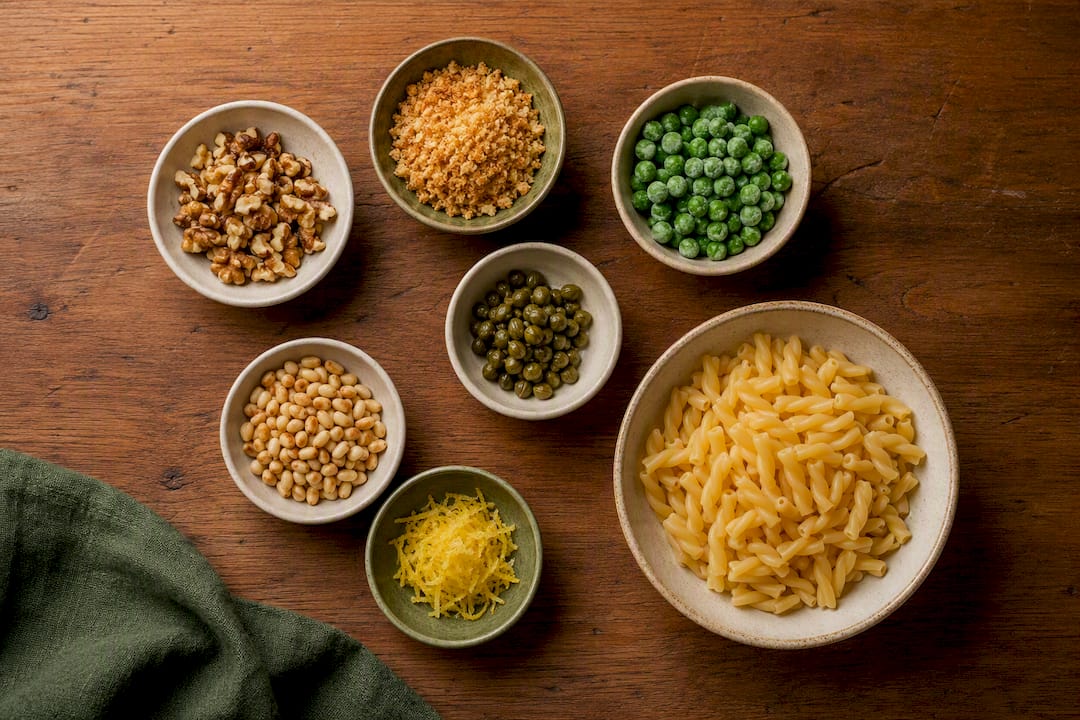 Beläge und Zutaten für schnelle Pasta