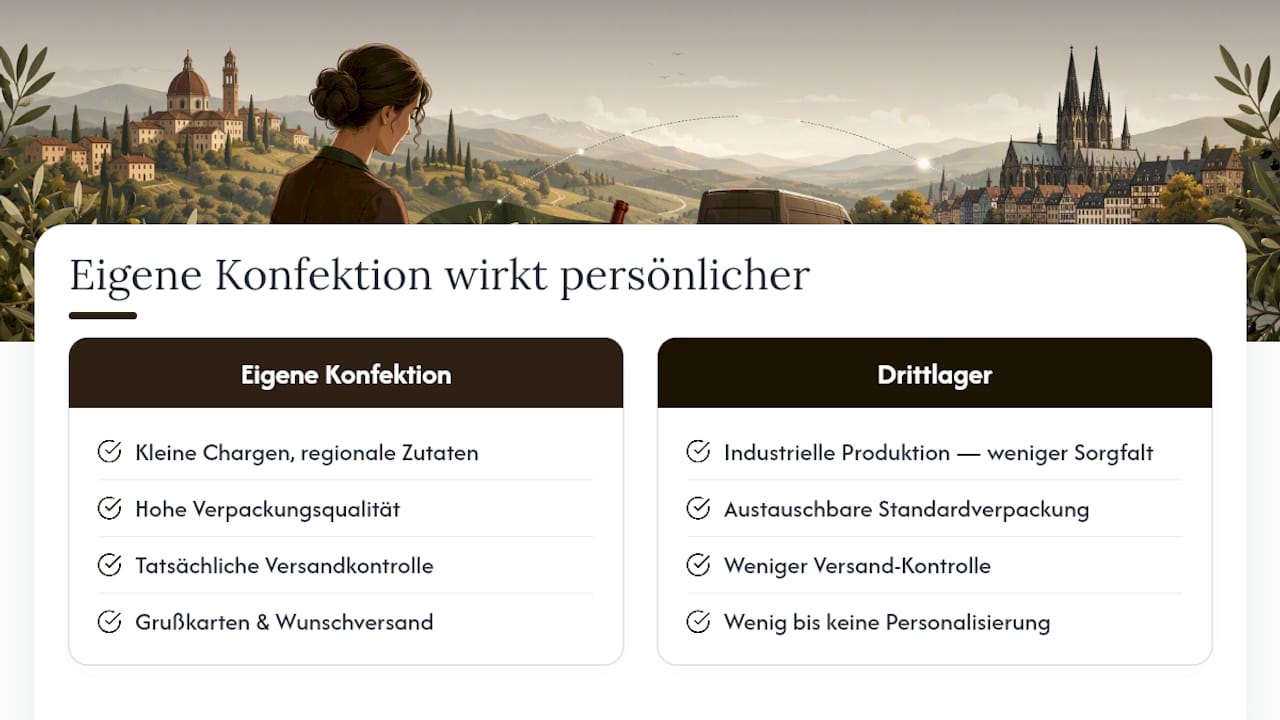 Minnelea als praktische Lösung: Handwerk, Verpackungsqualität und Versandservice — overview diagram