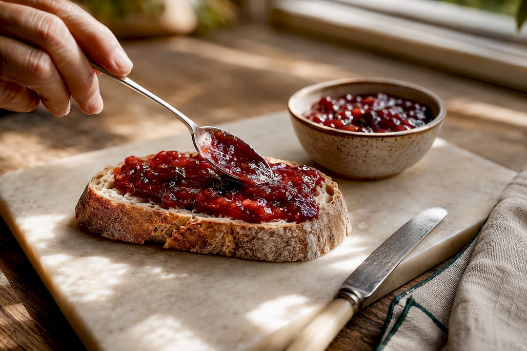 Konfitüre kommt aufs Brot