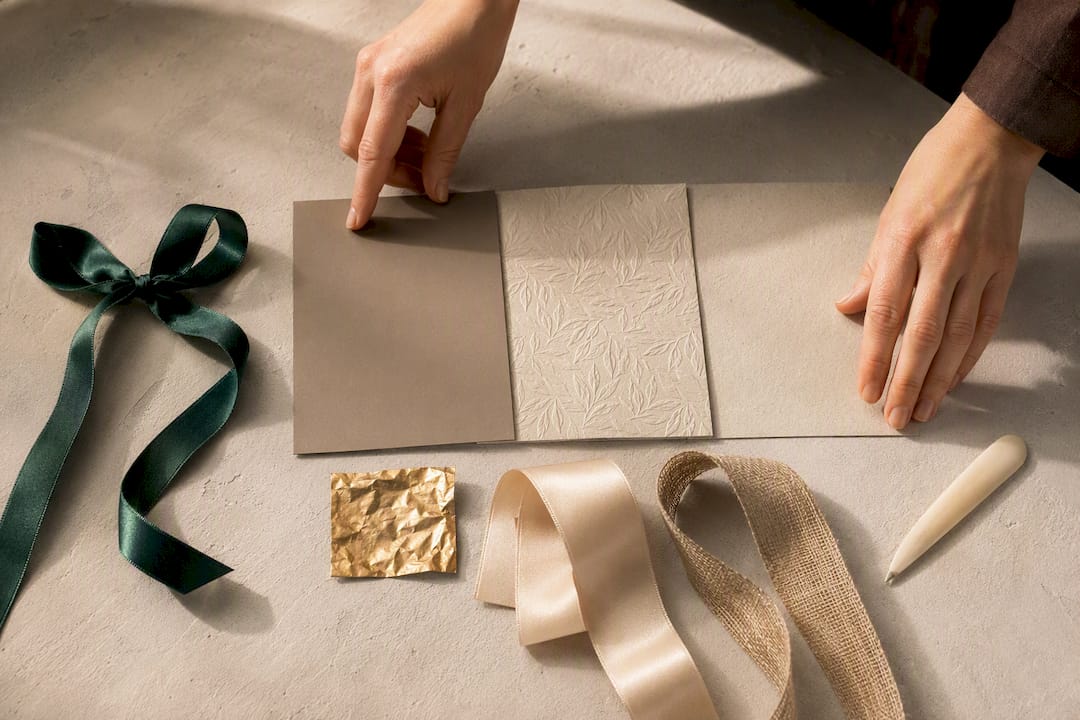 Vergleich von Papier, Prägung und Bändern als Materialien