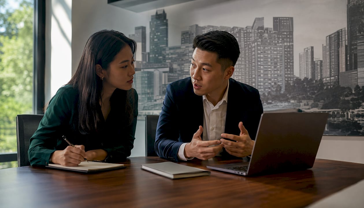 Private money lenders discussing funding options in coworking space