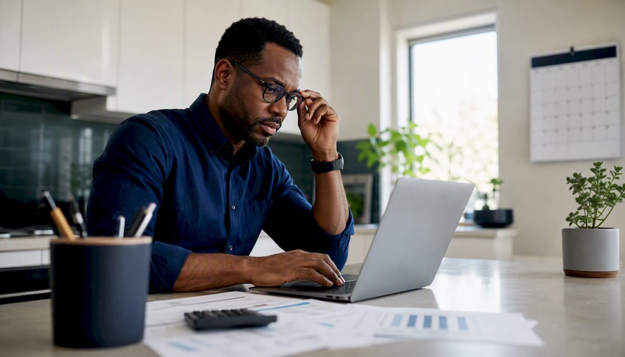 Man working on depreciation spreadsheet