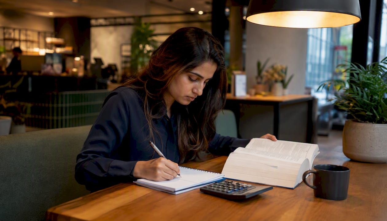 Hands referencing tax documents for depreciation