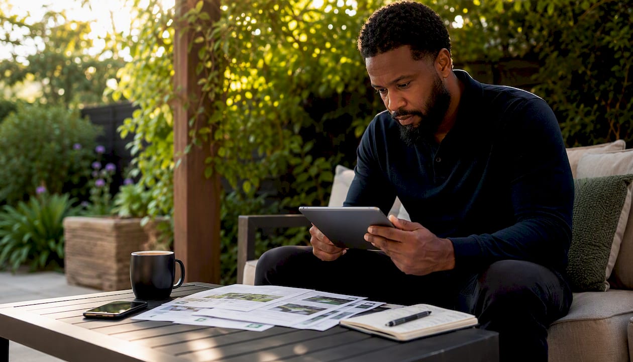 Investor reviewing wholesaling software data on tablet