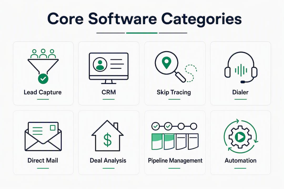 Infographic showing core wholesaling software categories