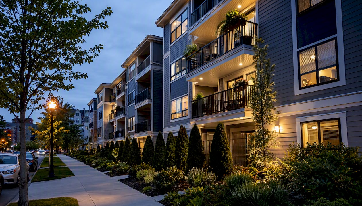 Six-unit residential rental building exterior