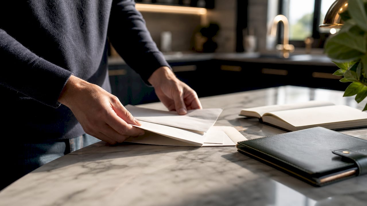 Hands organizing property banking documents
