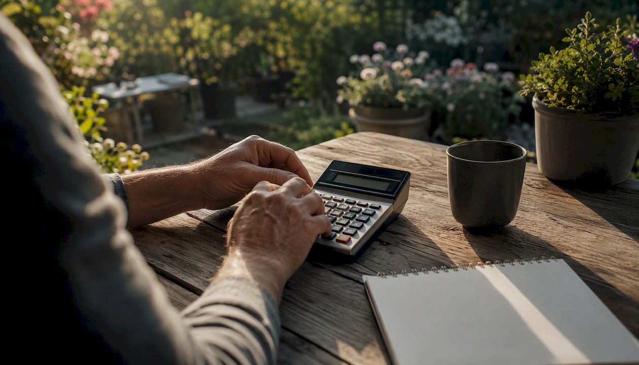 Hands calculating loan costs with calculator
