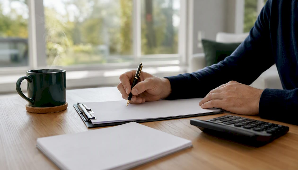 Hands annotating rental comps on desk