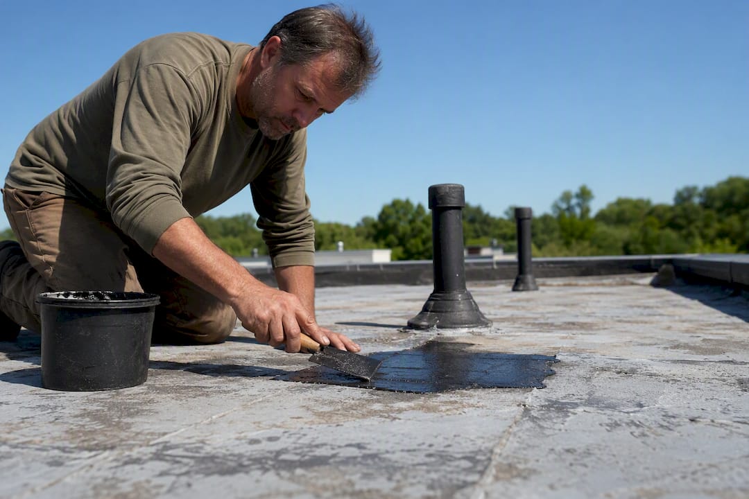 Contractor repairing rental property roof