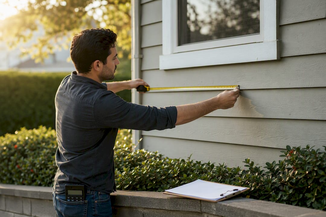 Investor measuring rental property's exterior