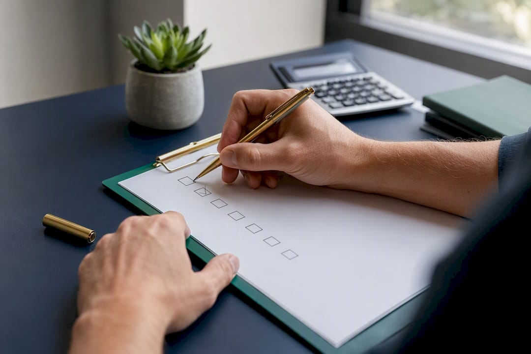 Hands checking property deal checklist