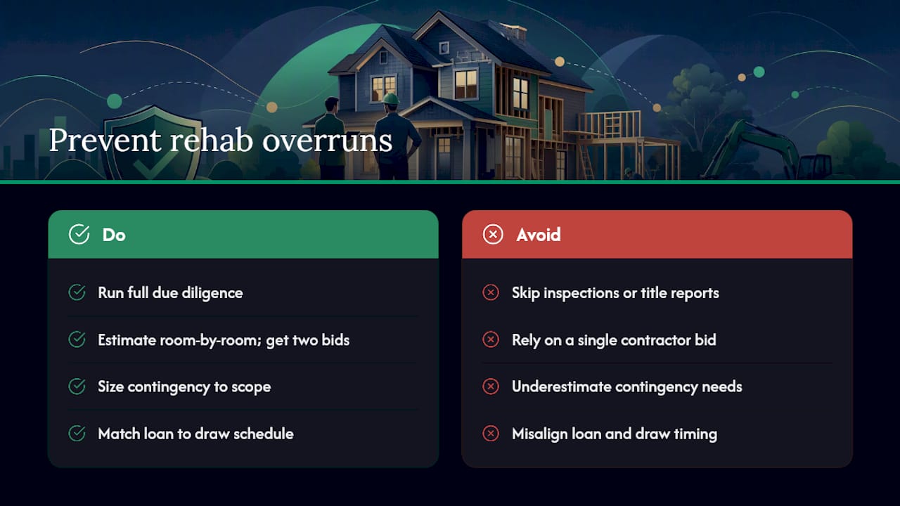 Checklist diagram of rehab mistakes and preventions