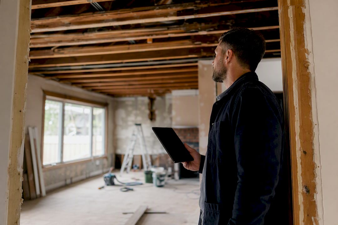 Investor at mid-renovation home interior