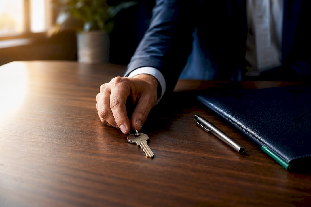 Seller handing buyer a house key