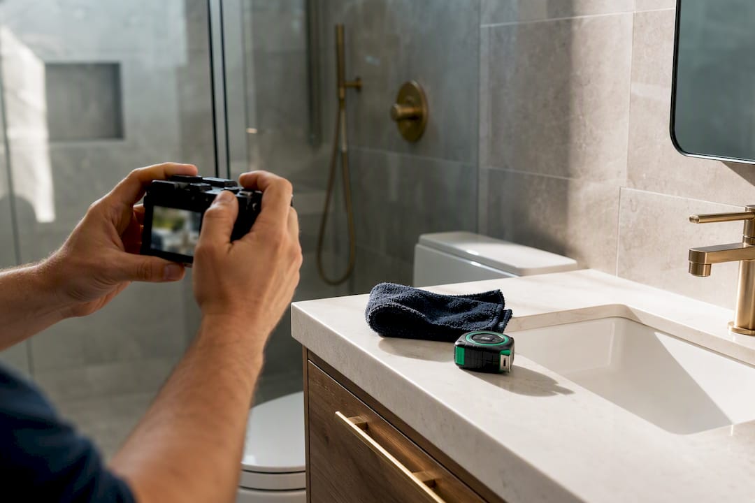 Photographing completed bathroom renovation work