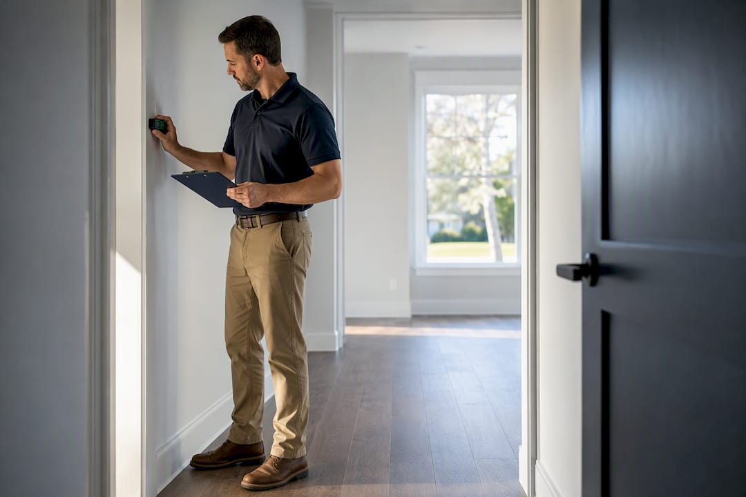 Appraiser measuring a renovated residential room