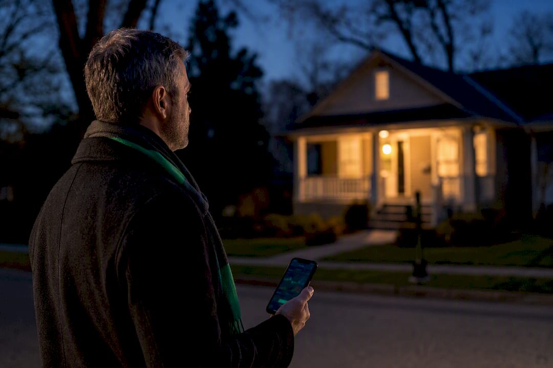 Investor evaluating a rental property at dusk