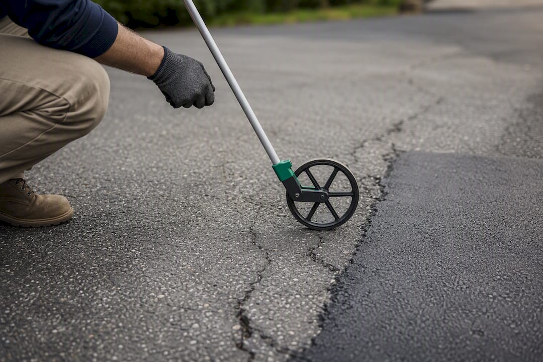 Measuring cracks on a rental property driveway