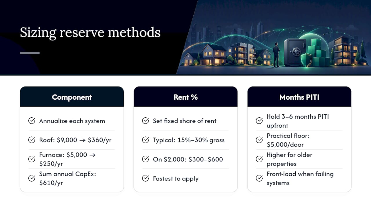 Three landlord reserve sizing methods compared