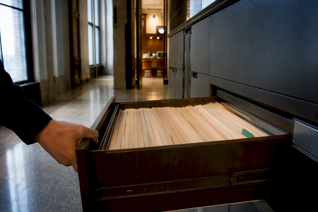 County clerk searching public foreclosure records