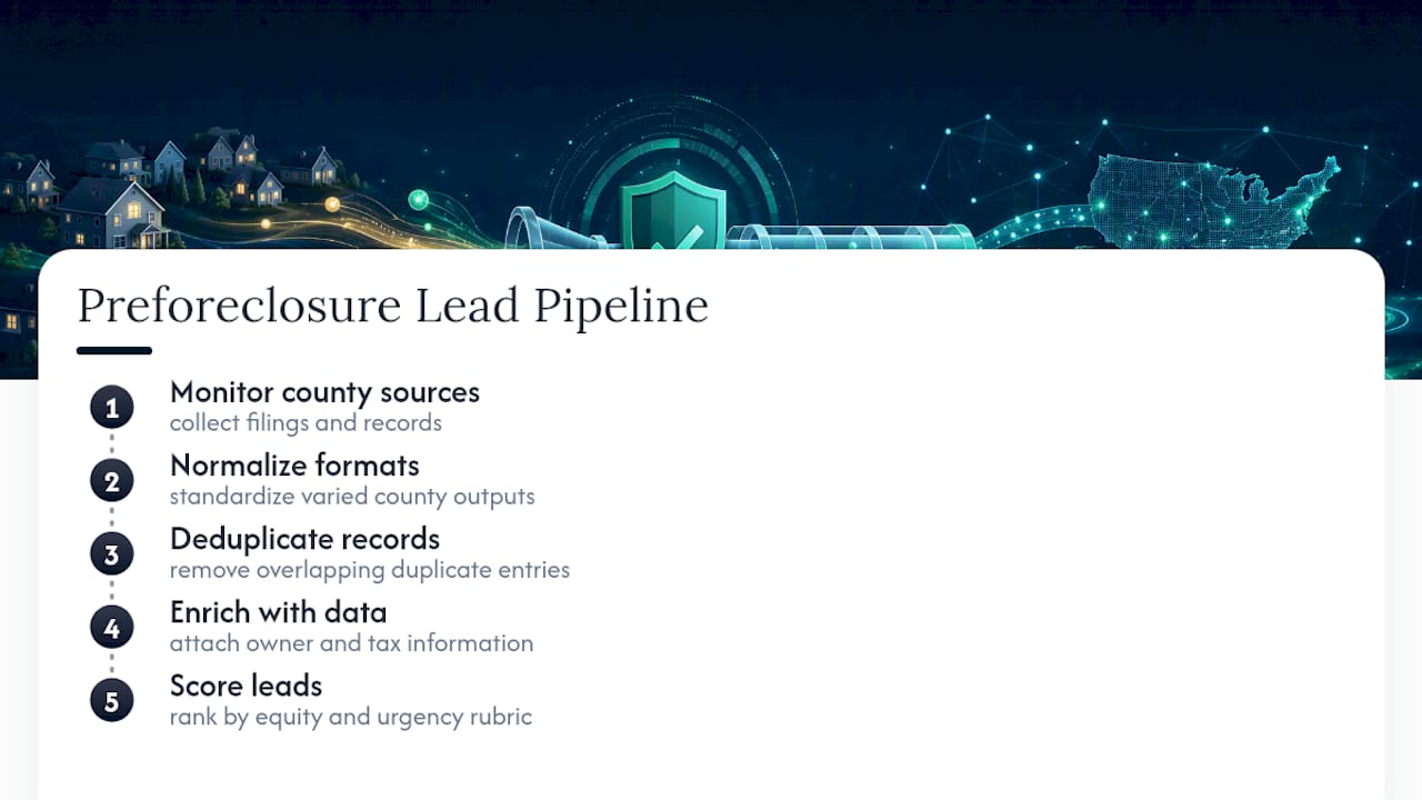 Five-step preforeclosure analysis pipeline