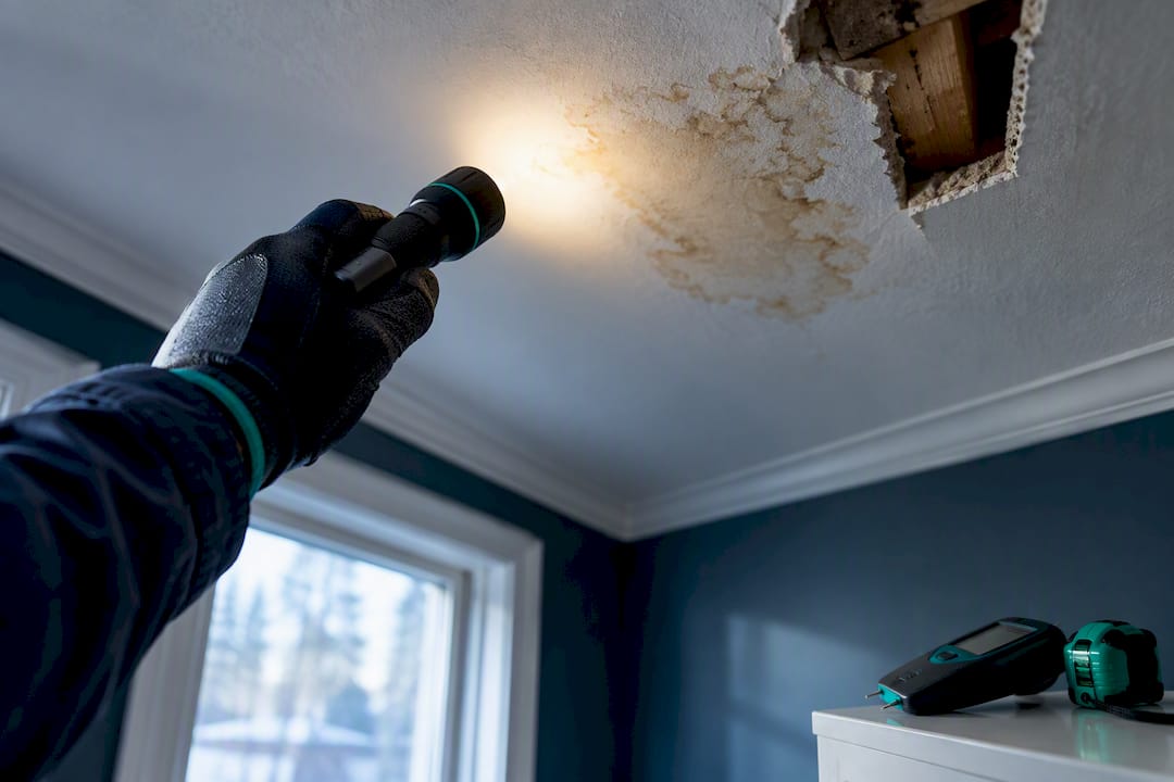 Inspection reveals ceiling water damage