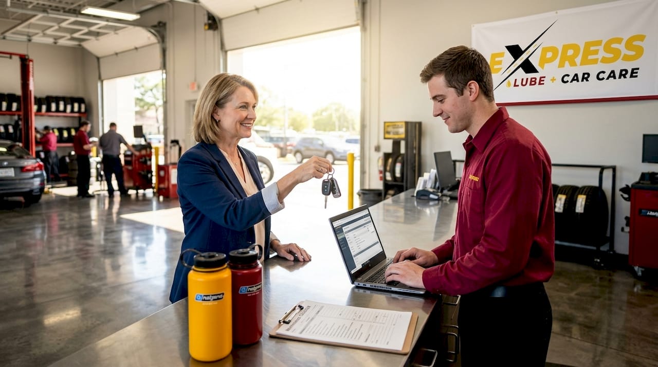 Customer checks in at auto service counter