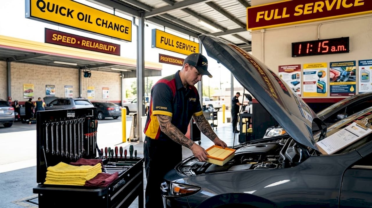 Technician performing routine car service efficiently