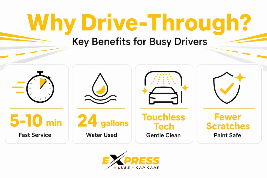 Stat callout infographic with drive-through car care benefits