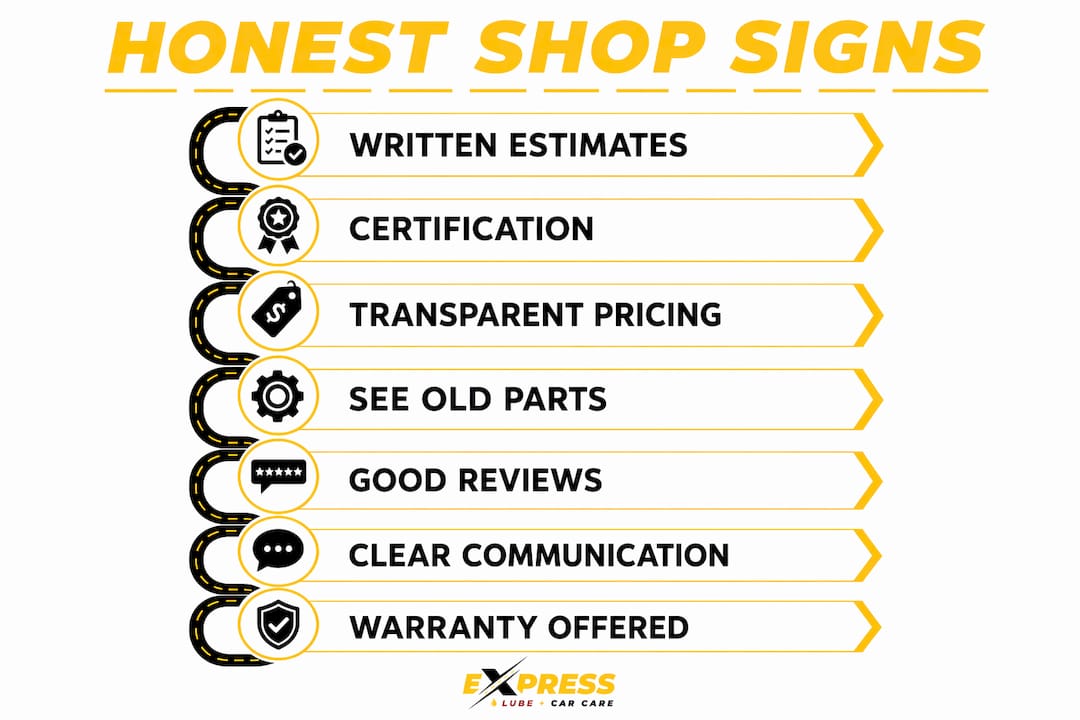 Infographic listing signs of an honest auto repair shop