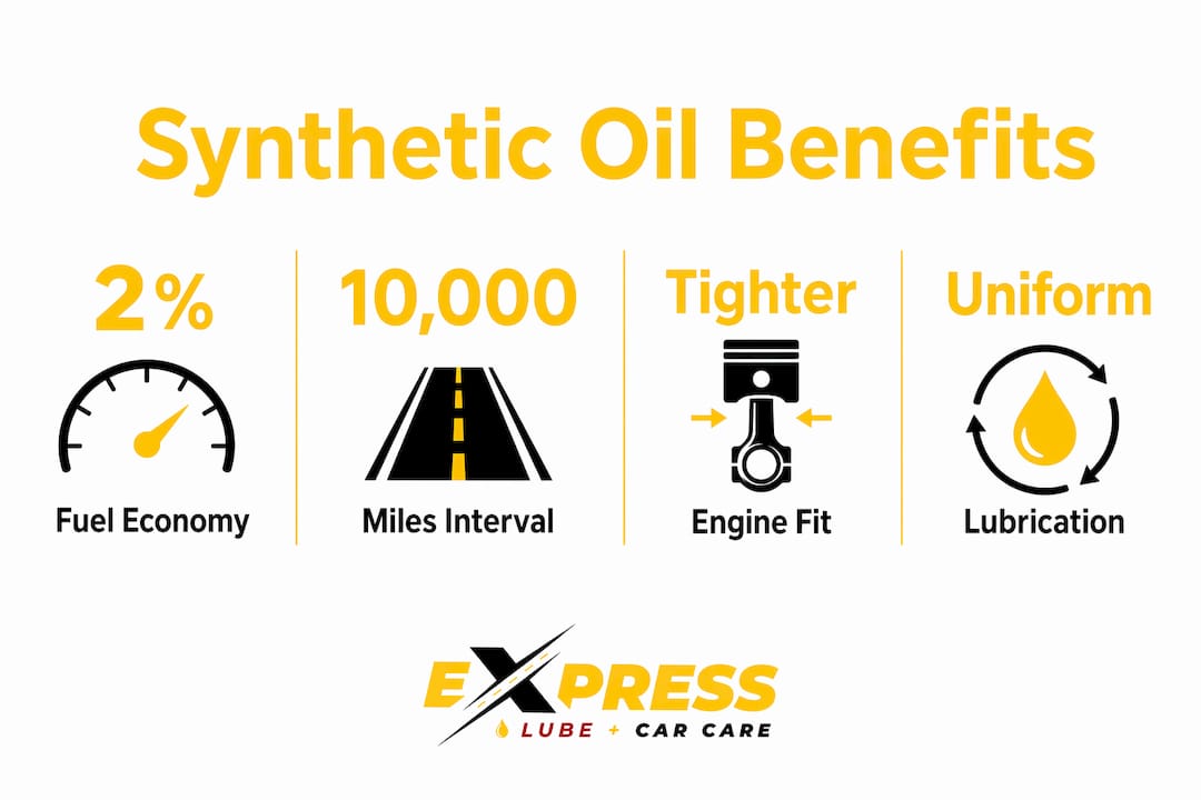 Infographic showing key benefits of synthetic oil
