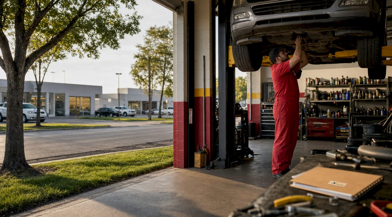 Independent auto shop and dealership service center exterior