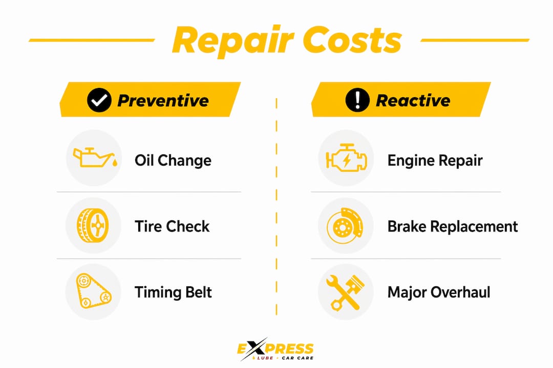 Infographic comparing preventive and reactive car repair costs