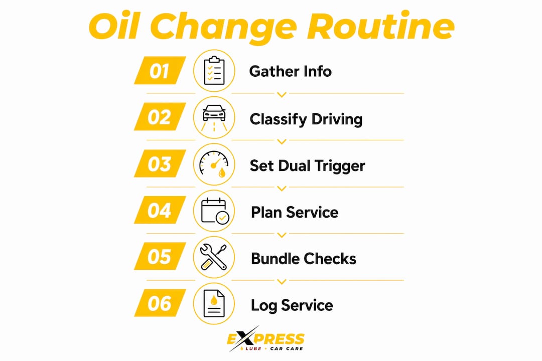 Infographic showing oil change routine steps