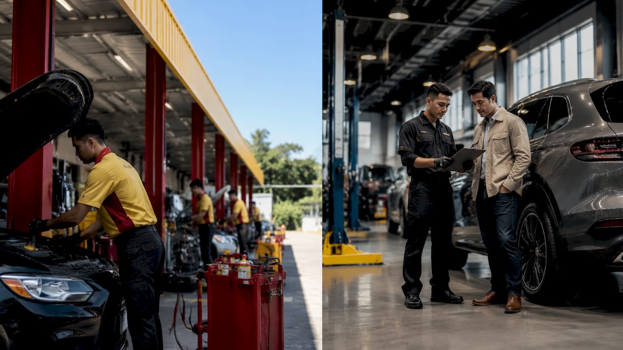 Comparison of quick-lube and dealership service bays