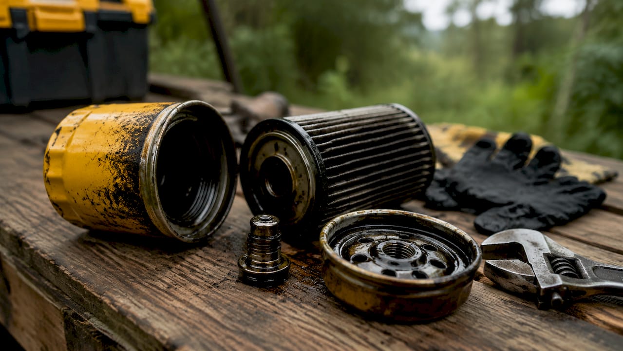 Close-up of dissected oil filter showing bypass valve