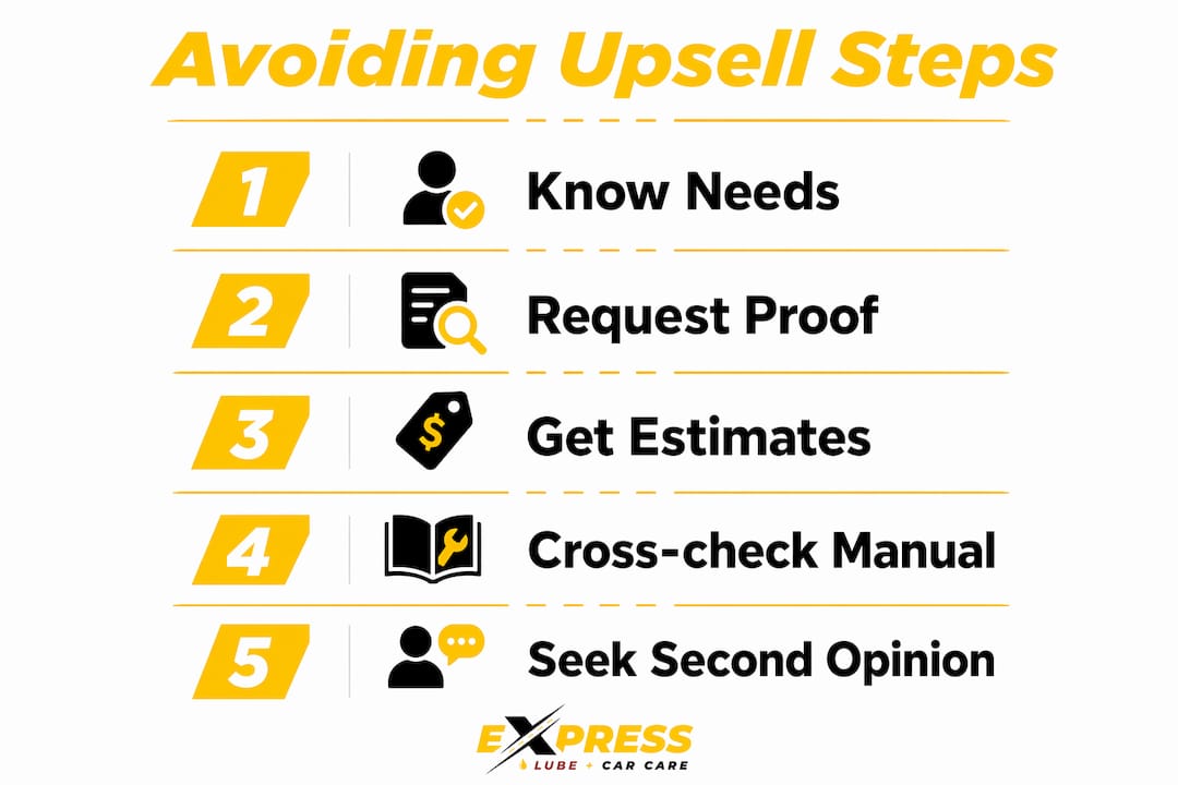 Infographic with five steps to avoid car repair upsells