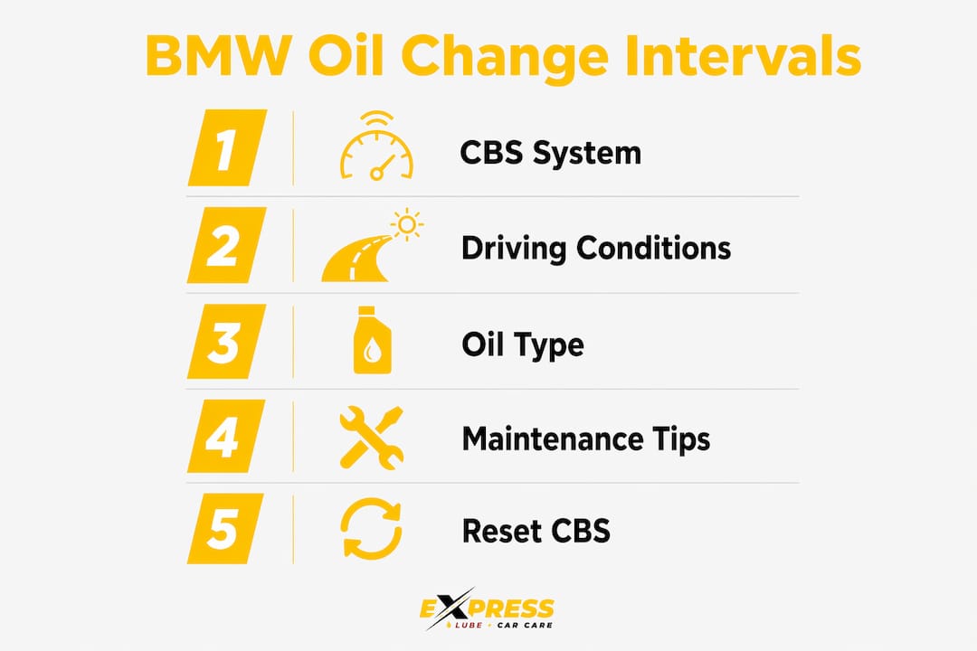 Infographic showing BMW oil change interval process steps