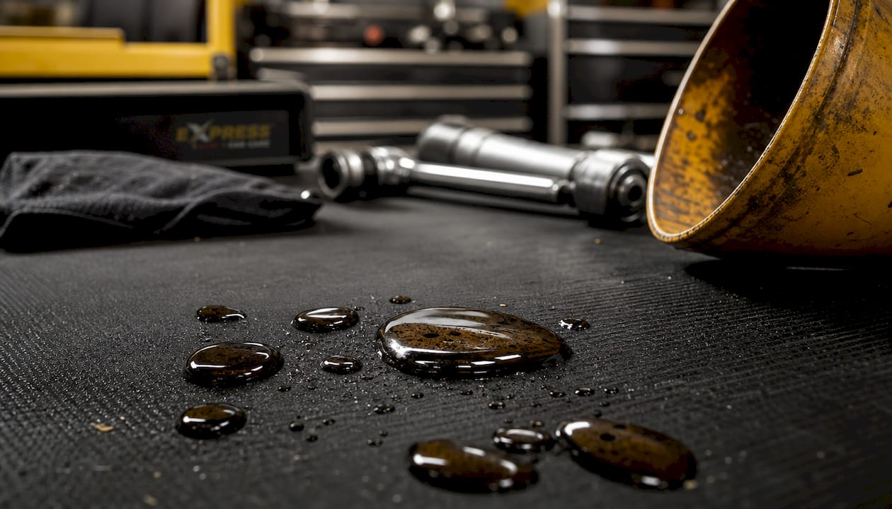Close-up of used engine oil with soot particles