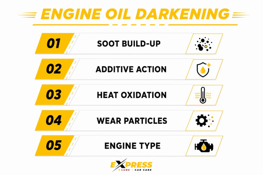 Infographic illustrating causes of engine oil darkening