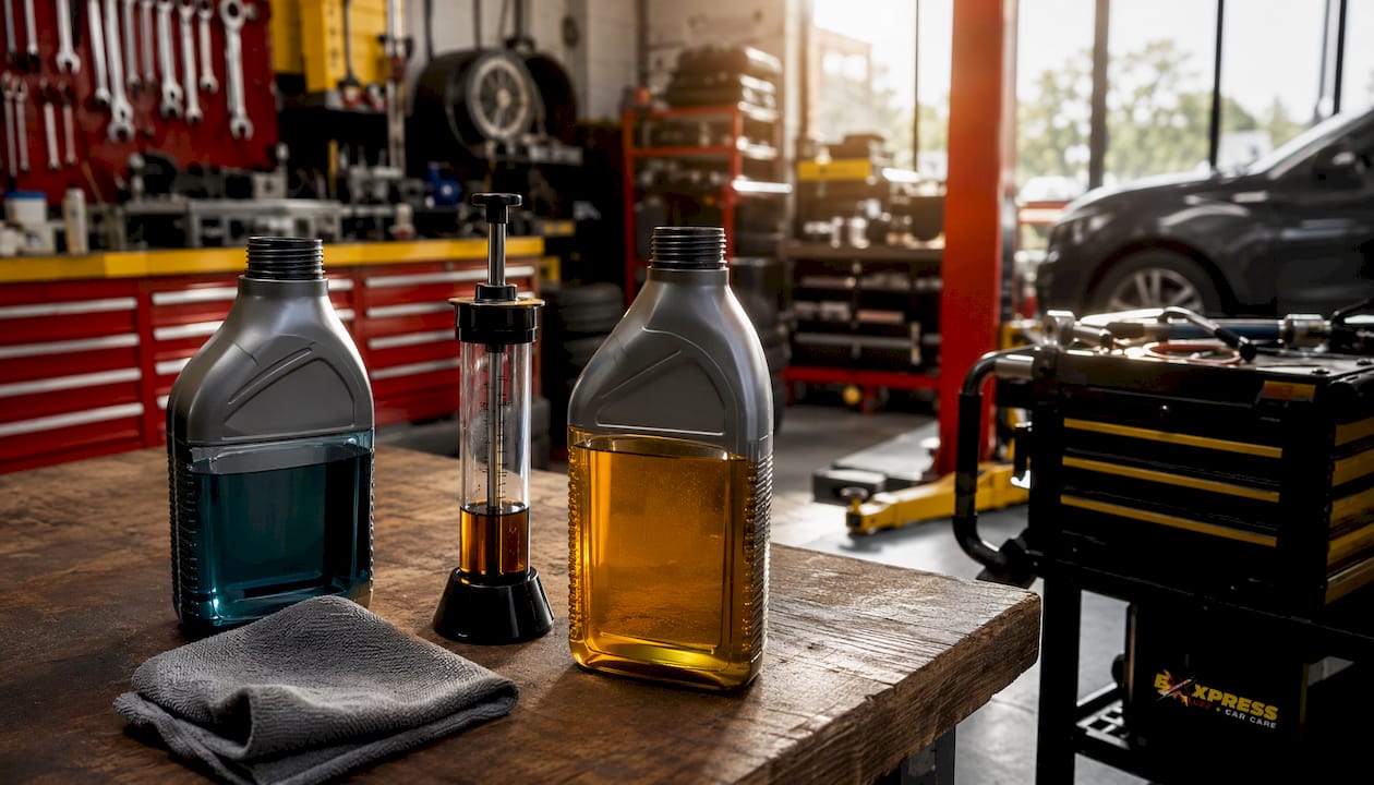 Two motor oil containers for synthetic and conventional oils