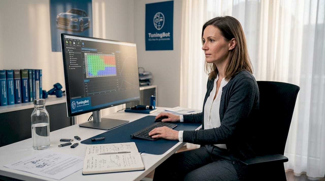 Chiptuning History: Origins, Evolution, And Milestones Engineer Working With Ecu Tuning Software Files