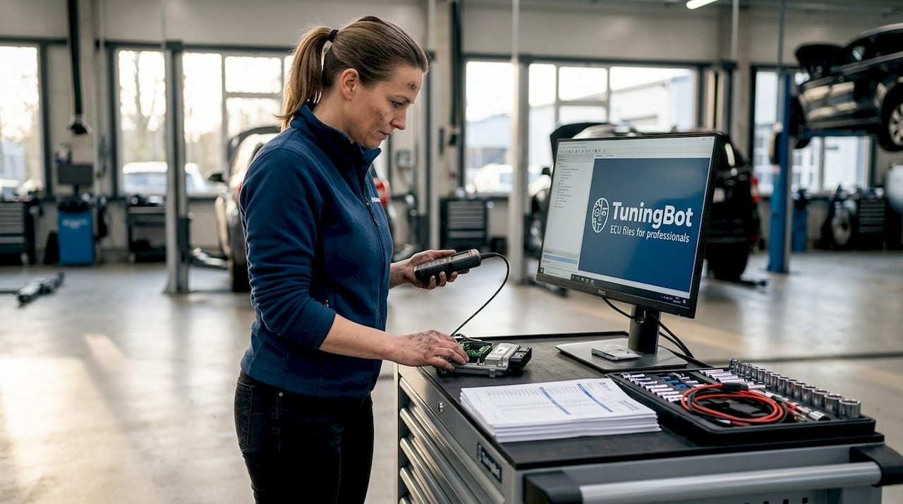 Specialist Verifies Ecu Remap In Auto Workshop