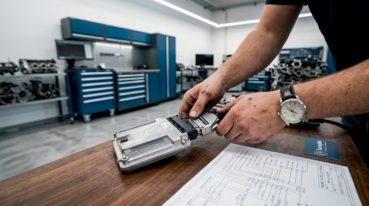 Hands Connecting Autotuner To Removed Ecu Unit