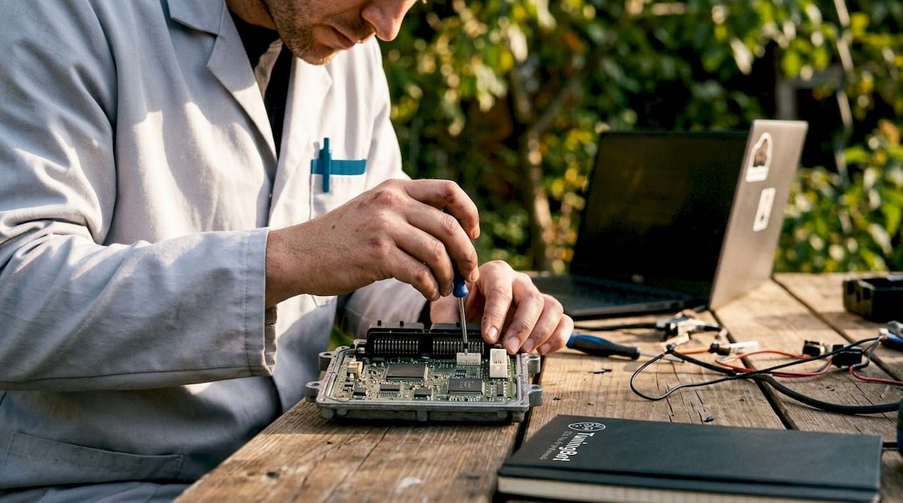 The Role Of Ecu In Engine Management Explained Close-Up Of Hands Adjusting Ecu Module