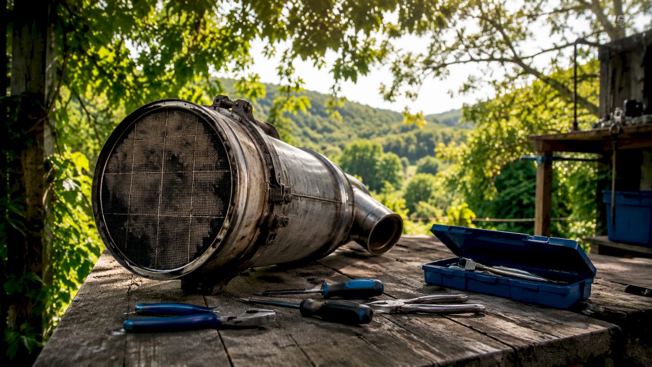 Close-Up Diesel Particulate Filter With Tools