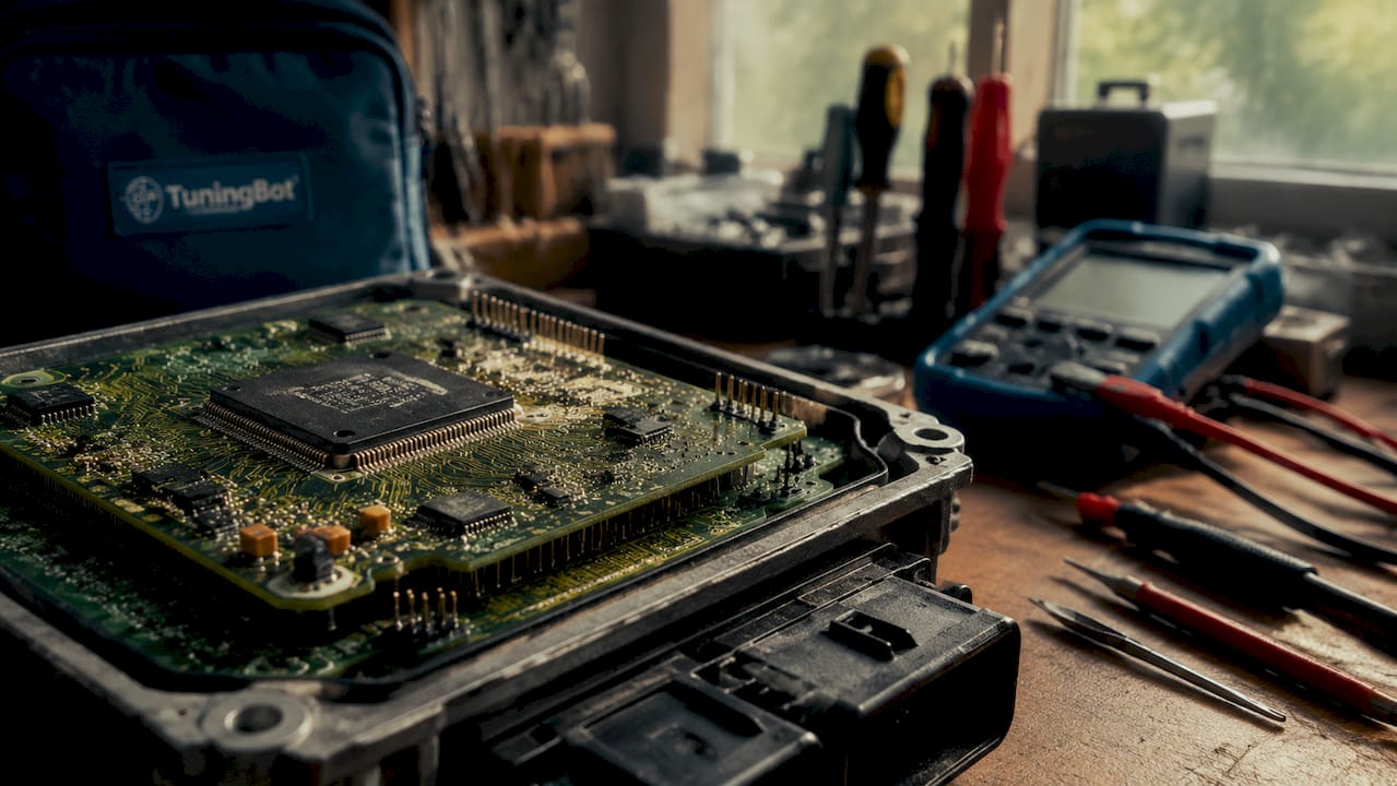 What Is The Microchip Inside An Ecu? Close-Up Of Ecu Microcontroller Chip On Circuit Board