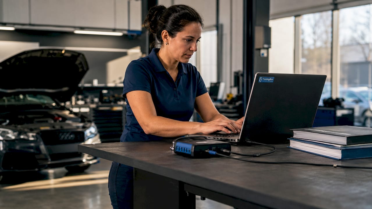 Technician Examining Live Ecu Data On Laptop