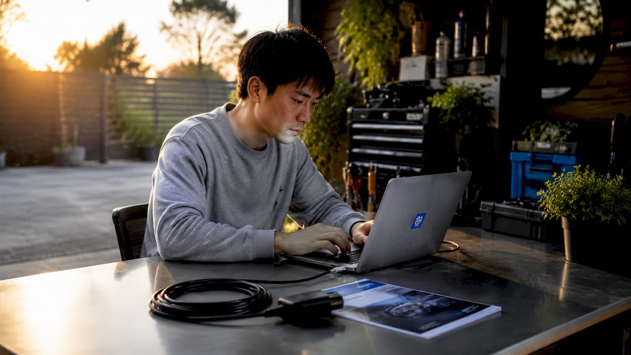 Man Preparing Laptop And Tuning Guide For Bmw Stage 1